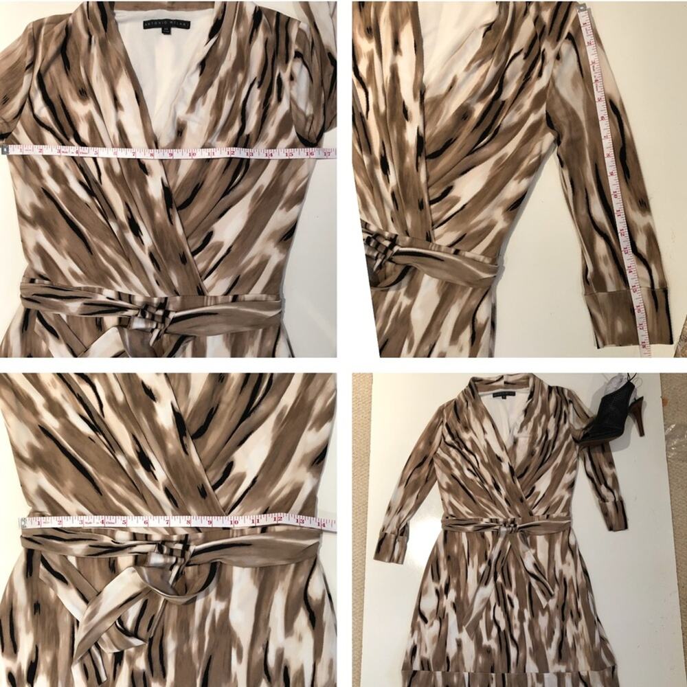 NEW Antonio Melani Wrap Tie Belt 3/4 Sleeve V-Neck Jersey Dress Abstract XS NWOT - Picture 9 of 12